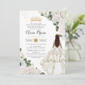 Invitation Roses blanches Floral Princesse Gown Gold Quinceañ (Debout devant)