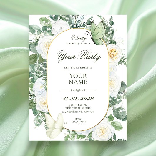 Invitation Roses blanches florales