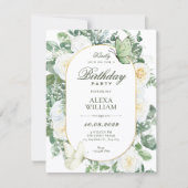 Invitation Roses blanches florales anniversaire (Devant)