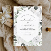 Invitation Roses Blanches Florales Eucalyptus Vert Mariage In