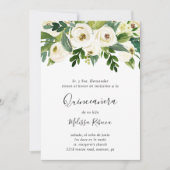 Invitation Roses Blanches Florales Verdure Elégante Quinceañe (Devant)