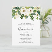 Invitation Roses Blanches Florales Verdure Elégante Quinceañe (Debout devant)