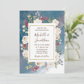 Invitation Roses blanches fruits rouges sur mariage chrétien  (Debout devant)