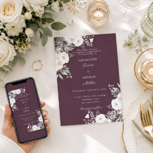 Invitation Roses blanches ivoire mariage au plum