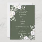 Invitation Roses blanches ivoire mariage mousse verte (Devant)
