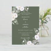 Invitation Roses blanches ivoire mariage mousse verte (Debout devant)
