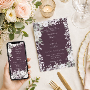 Invitation Roses blanches ivoire sous la neige pour un mariag