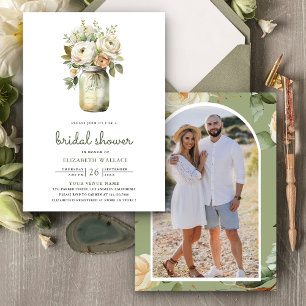 Invitation Roses Blanches  Jarre en Bocal Mason Photo Shower 