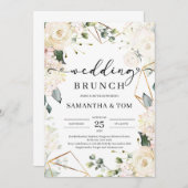 Invitation Roses blanches luxuriantes vert eucalyptus brunch (Devant / Derrière)