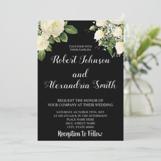 Invitation Roses blanches | MARIAGE (Debout devant)