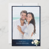 Invitation Roses blanches Mariage d'aquarelle en bois bleu (Dos)