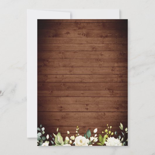 Invitation Roses blanches Mariage d'aquarelle en bois rustiqu (Dos)
