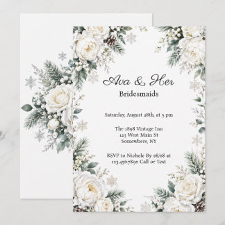 Invitation Roses blanches Noël Luncheon demoiselles d'honneur