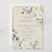 Invitation Roses blanches Or Neutre Mariage élégant (Devant)
