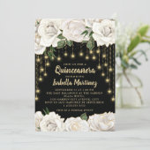 Invitation Roses blanches Or String étoile étoile Quinceañera (Debout devant)