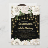 Invitation Roses blanches Or String étoile étoile Quinceañera (Devant / Derrière)