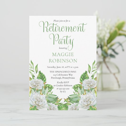 Invitation Roses blanches |Parti de retraite florale Boho ver (Debout devant)