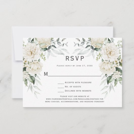 Invitation Roses blanches, Peonies Eucalyptus RSVP (Devant)