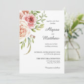 Invitation Roses blanches romantiques roses bleues Mariage fl (Debout devant)