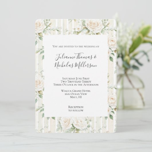 Invitation Roses Blanches Romantiques Roses Florales Mariage (Debout devant)