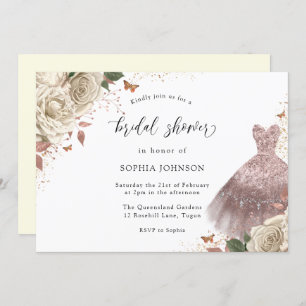 Invitation Roses blanches Rose or étincelante Fête des mariée