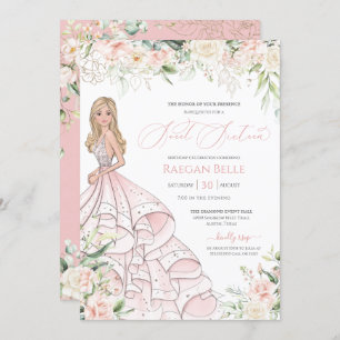 Invitation Roses blanches rose pâle Luxe Sweet sixteen Invit