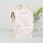 Invitation Roses blanches rose pâle Quince Quince Anos Annive (Debout devant)