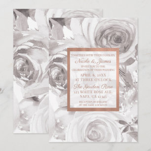 Invitation Roses blanches rose poudré or mariage élégant mode