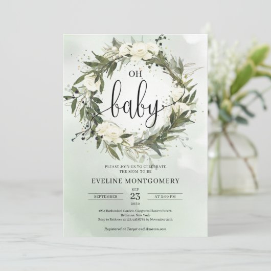 Invitation Roses blanches Roses blanches Oh Bébé (Debout devant)