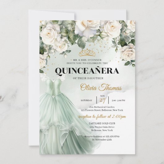 Invitation Roses blanches Roses blanches Végétation élégante (Devant)