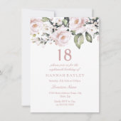 Invitation Roses blanches roses douces dix-huitième anniversa (Devant)