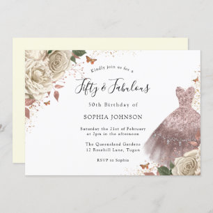 Invitation Roses blanches Roses Rose Robe dorée 50e anniversa