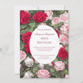 Invitation Roses blanches roses rouges fête d'anniversaire (Devant)