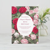 Invitation Roses blanches roses rouges fête d'anniversaire (Debout devant)