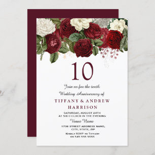 Invitation Roses blanches rouges de Bourgogne 10e anniversair