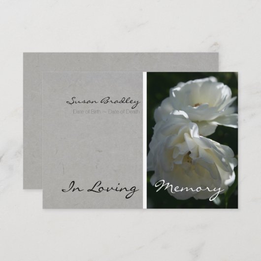 Invitation Roses Blanches Sauvages Dans L'Faire-part De Mémoi (Devant / Derrière)