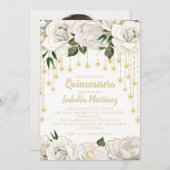 Invitation Roses blanches String or étoile Quinceañera In (Devant / Derrière)