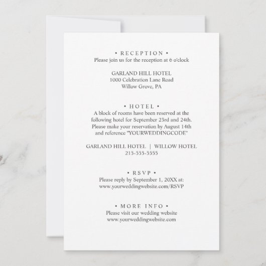 Invitation Roses blanches TOUT EN UN Élégant MARIAGE monogram (Dos)