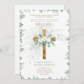 Invitation Roses blanches Verdure Bible Mariage chrétienne Ve (Devant / Derrière)