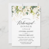 Invitation Roses Blanches Verdure Dîner de répétition Florale (Devant)