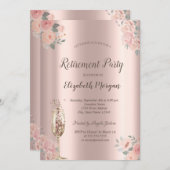 Invitation Roses blanches, Verre de champagne, Retraite d'or  (Devant / Derrière)