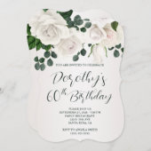 Invitation Roses blanches vintage Luxueux 60e anniversaire (Devant / Derrière)
