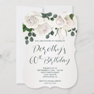 Invitation Roses blanches vintage Luxueux 60e anniversaire
