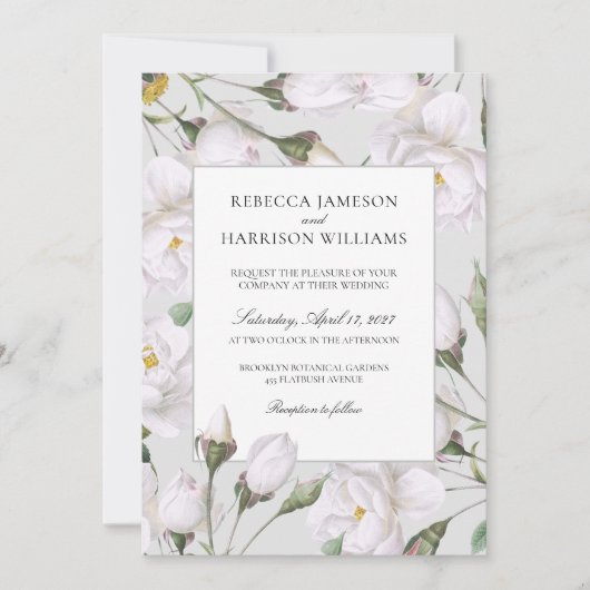 Invitation Roses blanches Vintages (Devant)