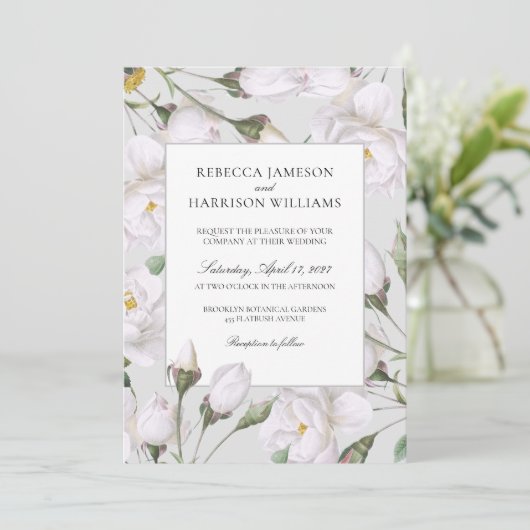 Invitation Roses blanches Vintages (Debout devant)