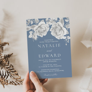 Invitation Roses blanches vintages Mariage élégant