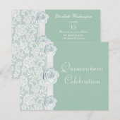 Invitation Roses blancs et anniversaire vert en bon état (Devant / Derrière)