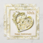 Invitation Roses blancs et cœur pour 50e anniversaire de mari (Devant / Derrière)