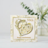 Invitation Roses blancs et cœur pour 50e anniversaire de mari (Debout devant)