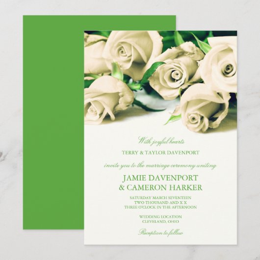 Invitation Roses blancs romantiques épousant l'invitation (Devant / Derrière)
